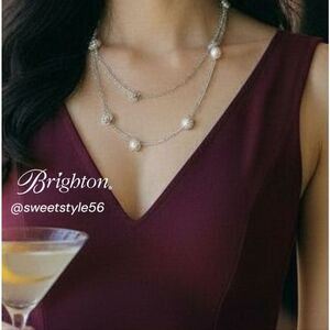 BRIGHTON "Contempo" Long Length Silver And Pearl Swirl Necklace... Cocktail Chic